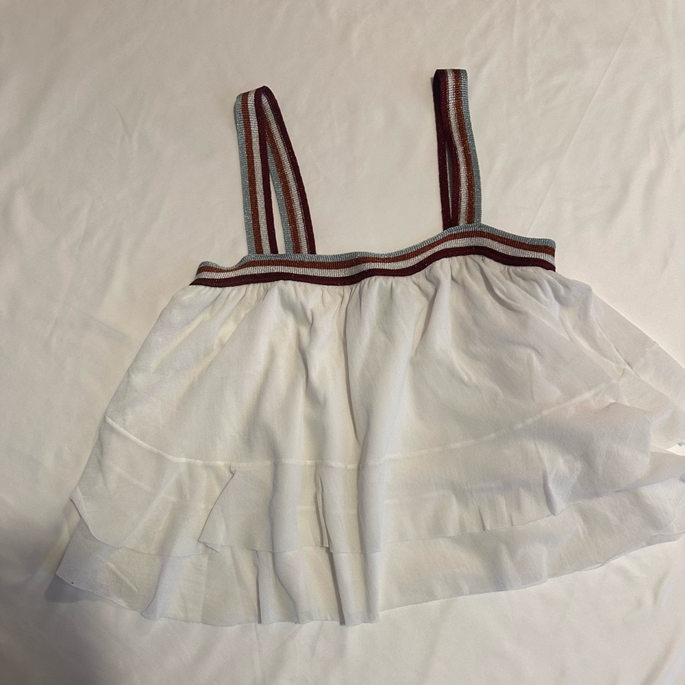 Viviana White and Red Smocked Tiered Tank Top